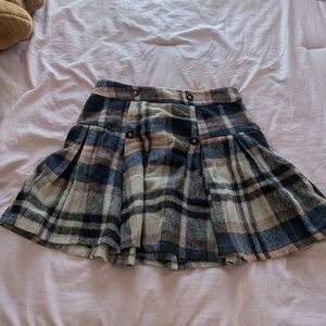 Elegant Plaid Skater Skirt - Black and Cream